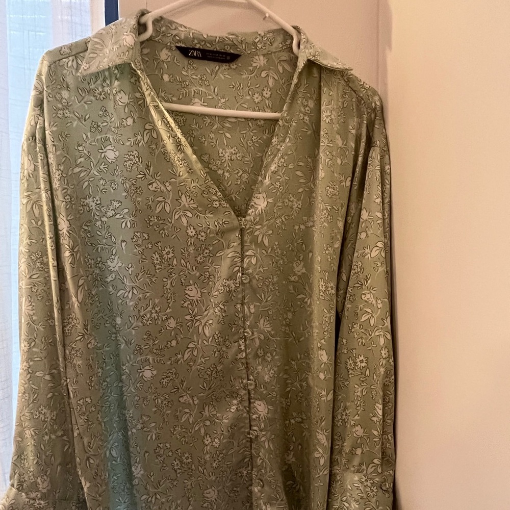 Green floral blouse